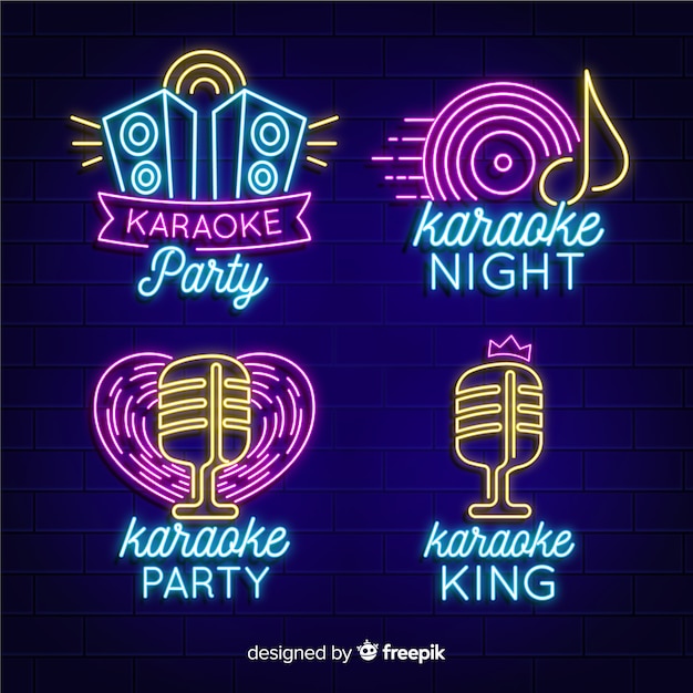 Vetor grátis coleção de luz de néon com conceito de karaoke