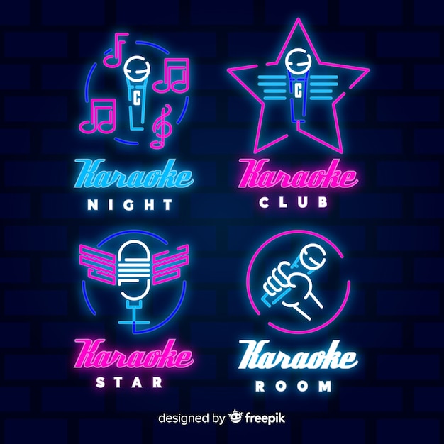 Vetor grátis coleção de luzes de karaoke néon