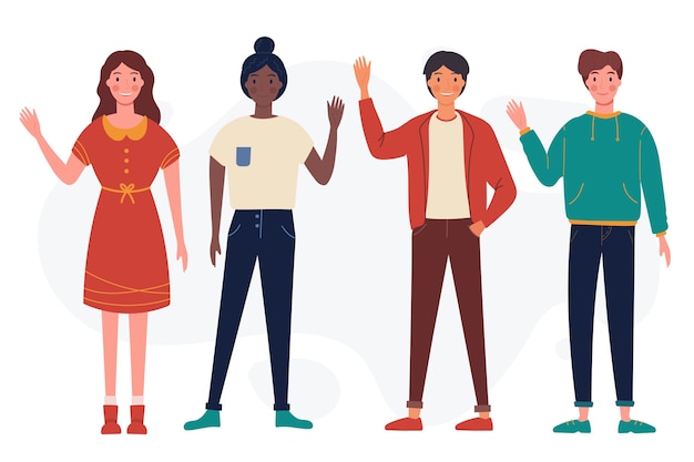 Coleção de mão acenando jovens