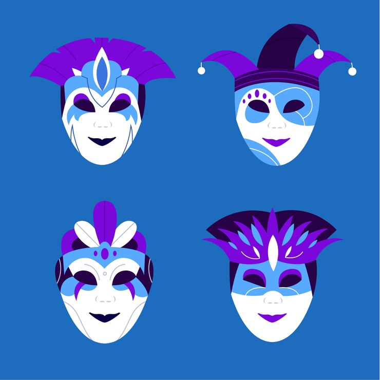 Vetor grátis coleção de máscaras de carnaval de veneza plana