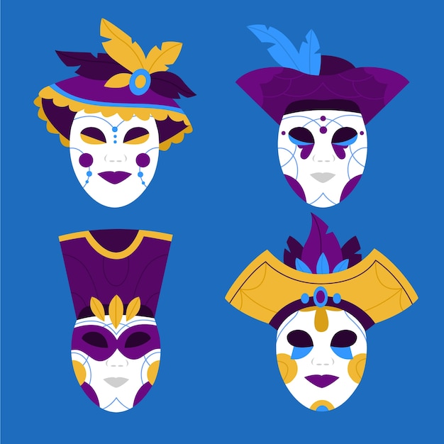 Vetor grátis coleção de máscaras de carnaval de veneza