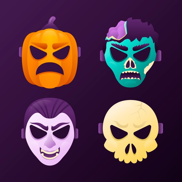 Coleção de máscaras de halloween gradiente