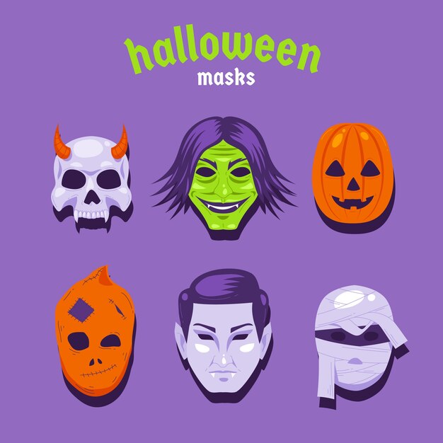 Coleção de máscaras planas de halloween