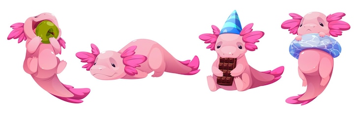 Vetor grátis coleção de mascotes de axolotl rosa bonito