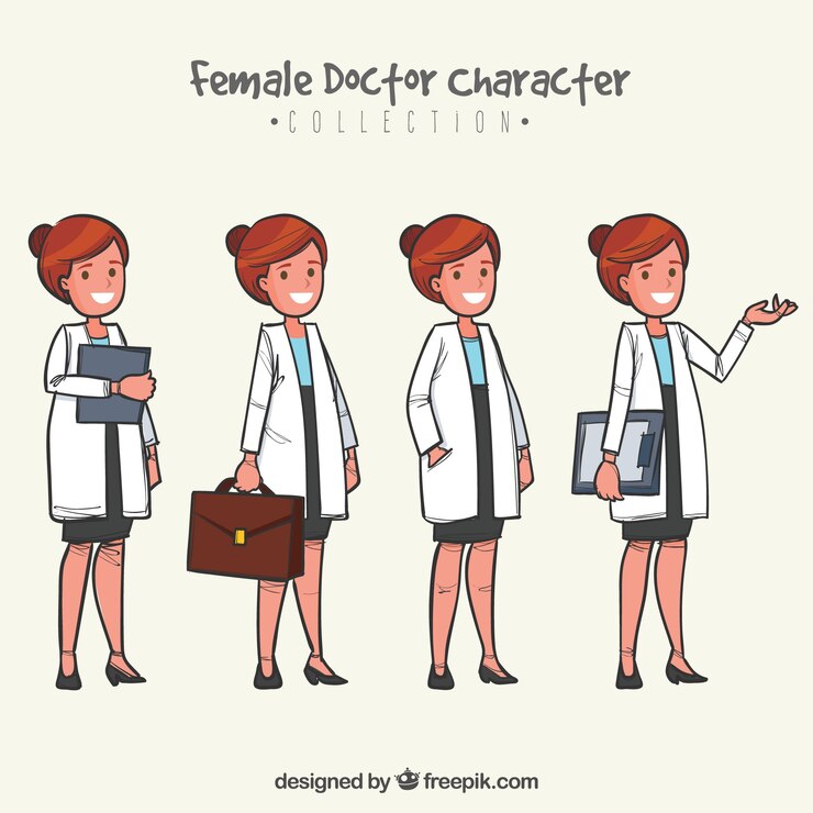 Vetor grátis coleção de médicos do sexo feminino com casaco branco