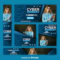 Vetor grátis coleção de modelo de banner cyber ​​segunda-feira