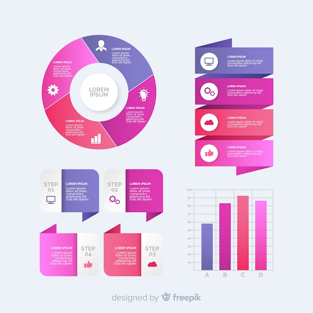 Coleção de modelo de elemento infográfico gradiente