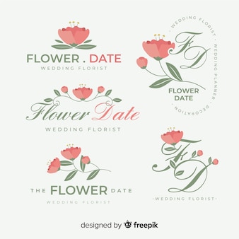 Coleção de modelo de logotipo de florista de casamento