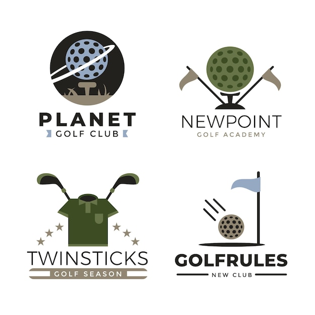 Vetor grátis coleção de modelo de logotipo de golfe em design plano