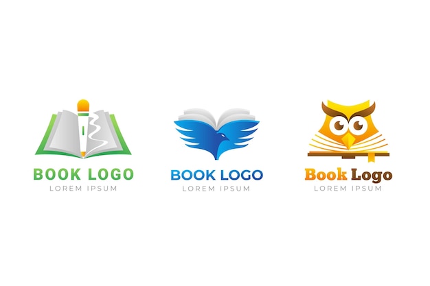 Coleção de modelo de logotipo de livro gradiente fofo