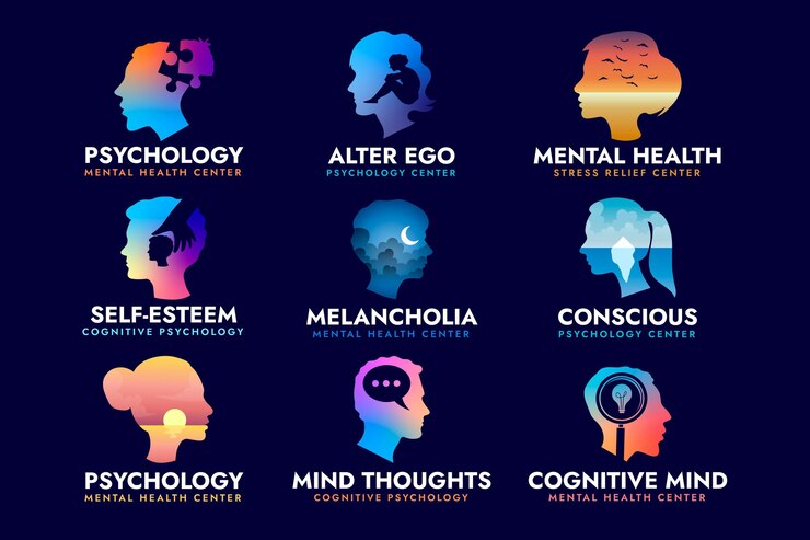 Vetor grátis coleção de modelo de logotipo de saúde mental de design plano