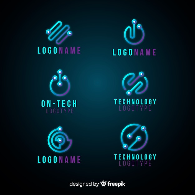 Vetor grátis coleção de modelo de logotipo de tecnologia gradiente