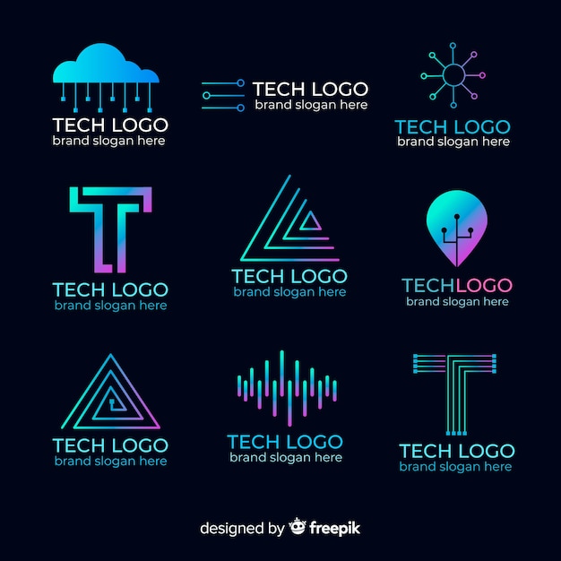 Vetor grátis coleção de modelo de logotipo de tecnologia gradiente