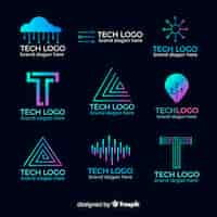 Vetor grátis coleção de modelo de logotipo de tecnologia gradiente