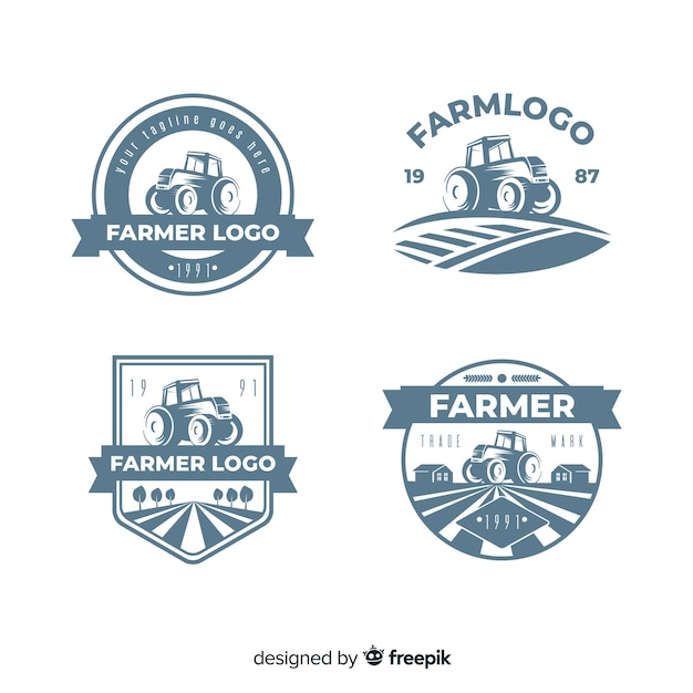 Coleção de modelo de logotipo fazenda plana