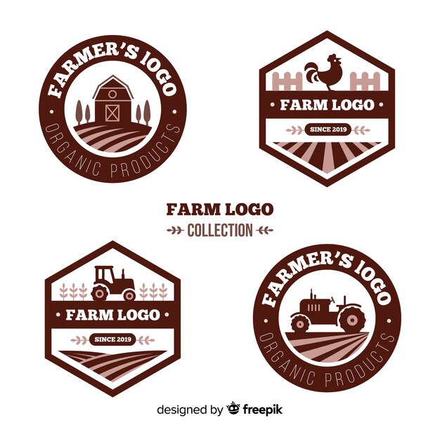 Coleção de modelo de logotipo fazenda plana