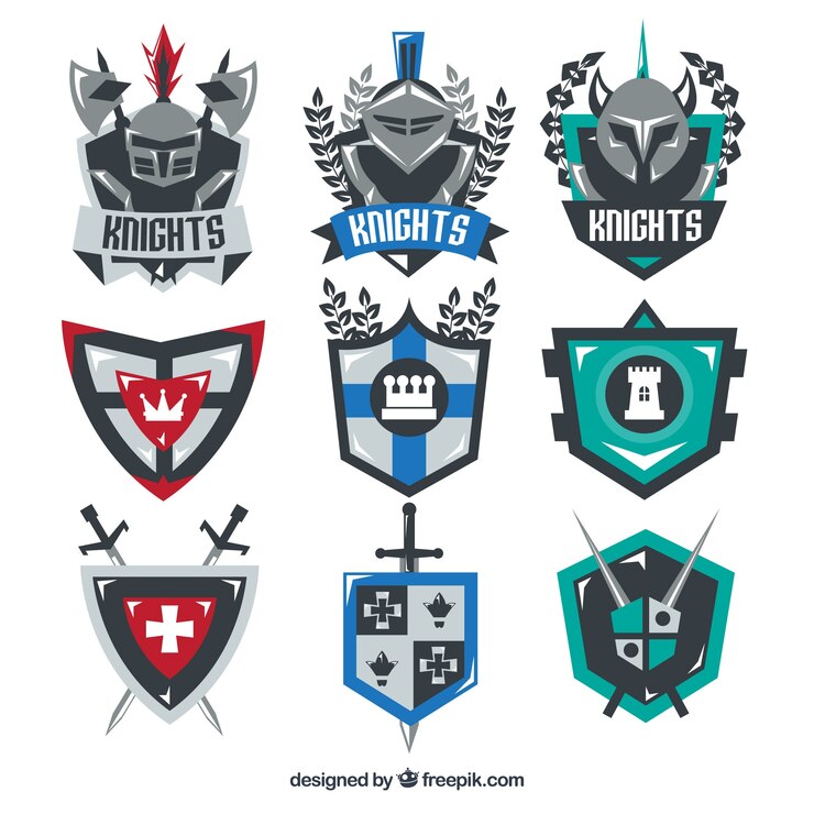 Vetor grátis coleção de modelos de emblemas de cavaleiros