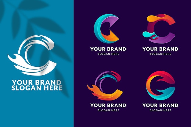 Coleção de modelos de logotipo c em gradiente