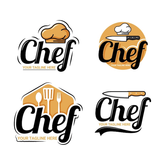 Coleção de modelos de logotipo de chef plano