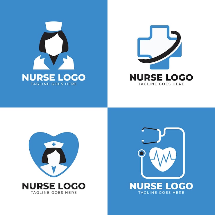 Vetor grátis coleção de modelos de logotipo de enfermeira de design plano