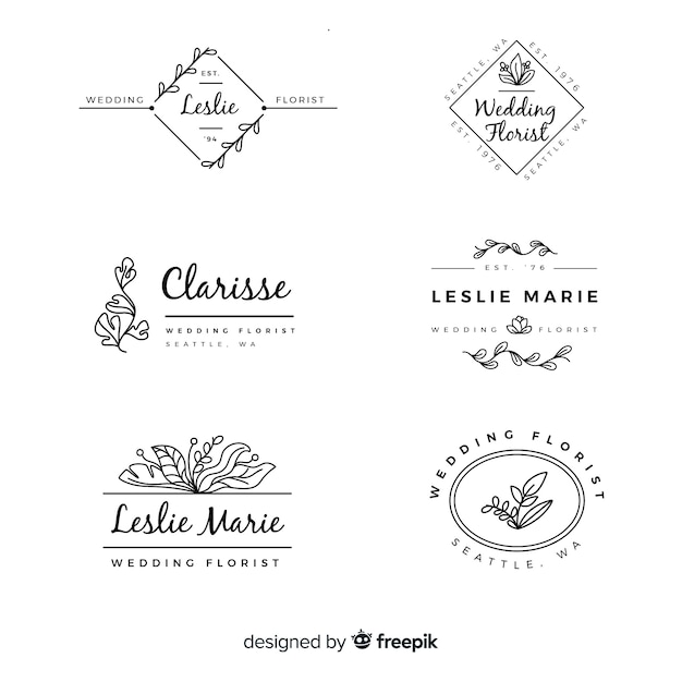 Coleção de modelos de logotipo de florista de casamento