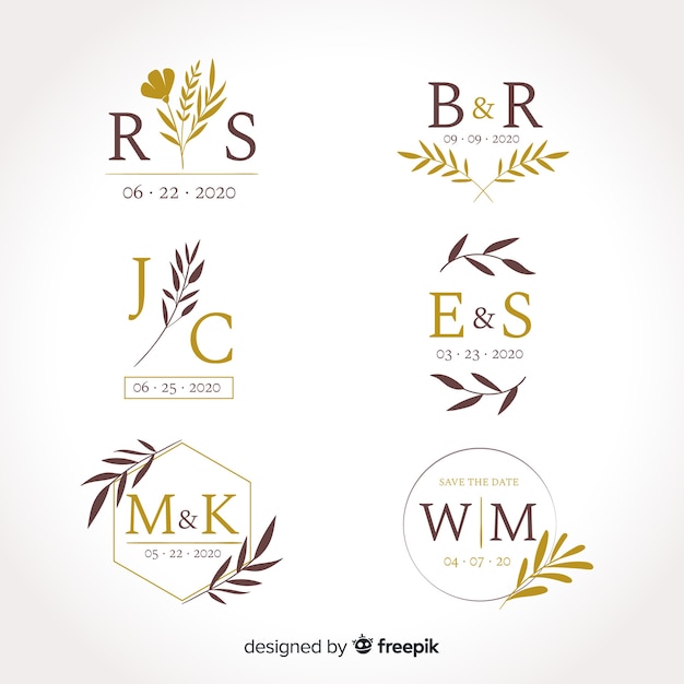 Vetor grátis coleção de modelos de logotipo de monograma de casamento