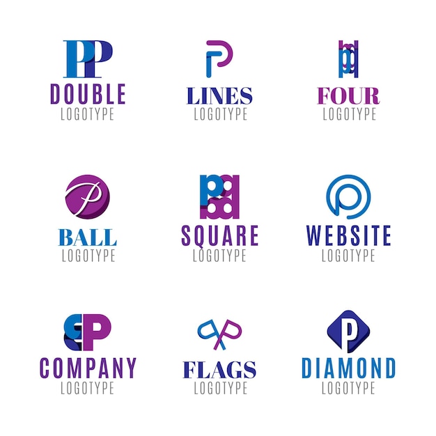 Vetor grátis coleção de modelos de logotipo flat p