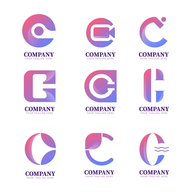 Vetor grátis coleção de modelos de logotipo gradiente c