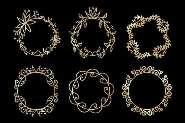 Vetor grátis coleção de moldura dourada desenhada à mão