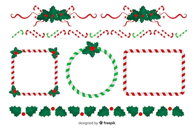 Vetor grátis coleção de molduras e bordas de natal de design plano