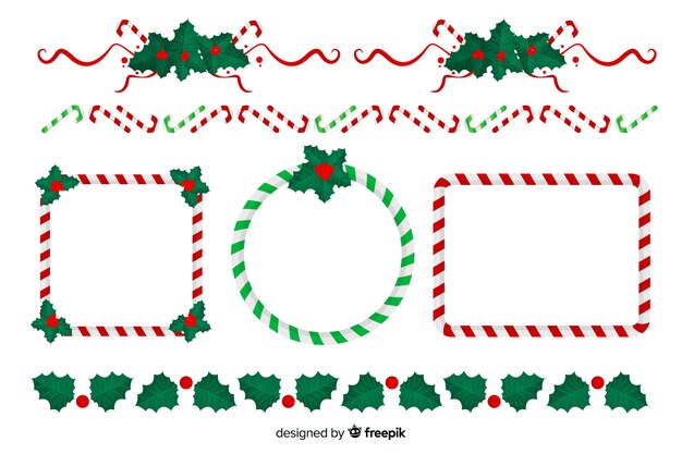 Coleção de molduras e bordas de Natal de design plano