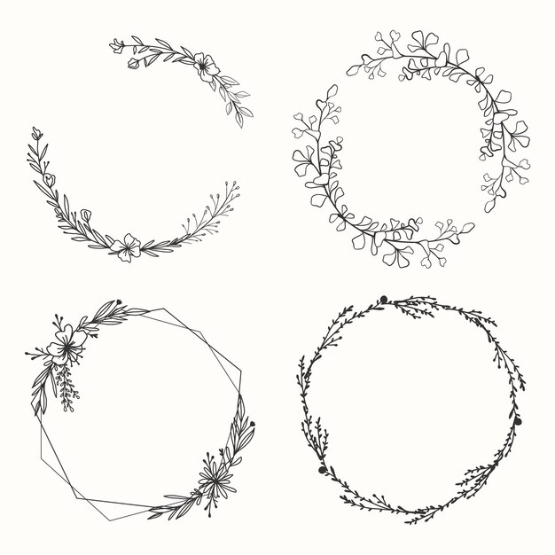 Coleção de molduras florais desenhadas à mão