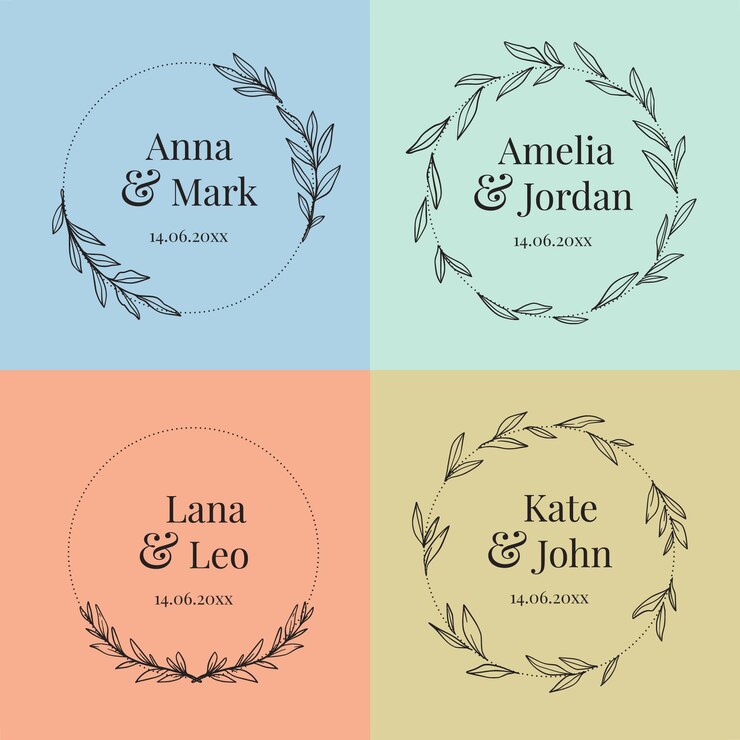 Vetor grátis coleção de monogramas de casamento colorido