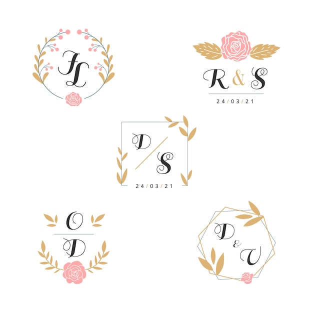 Vetor grátis coleção de monogramas de casamento floral