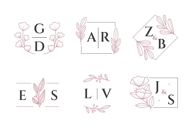 Coleção de monogramas lineares de casamento