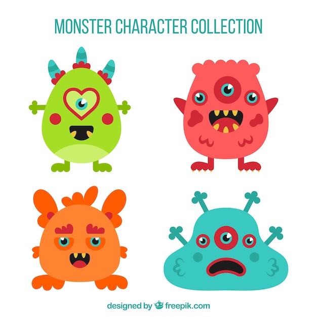 Vetor grátis coleção de monstros engraçado em estilo simples