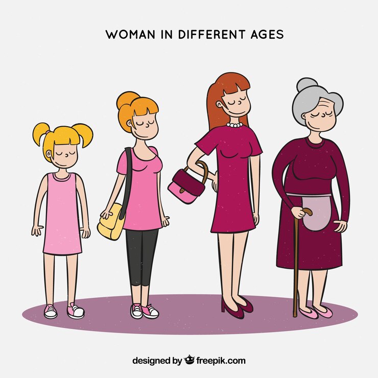 Vetor grátis coleção de mulheres brancas em diferentes idades