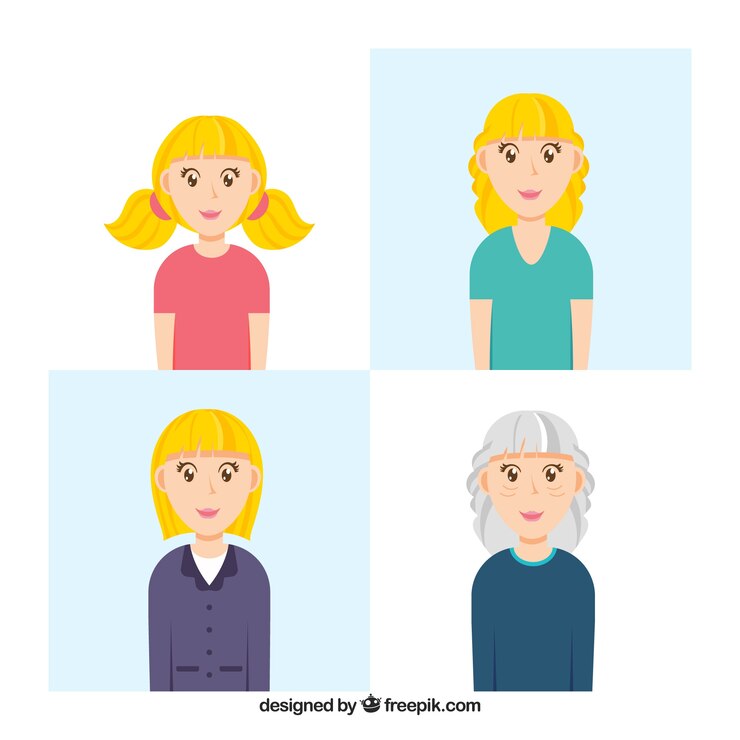 Vetor grátis coleção de mulheres brancas em diferentes idades