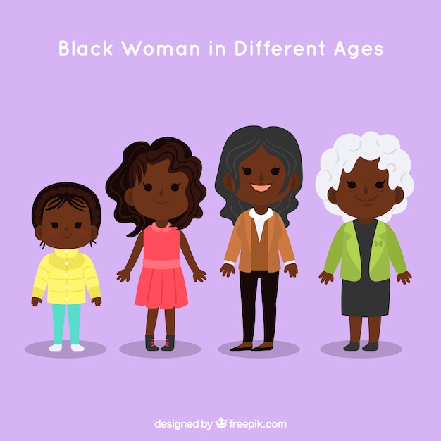 Vetor grátis coleção de mulheres negras em diferentes idades