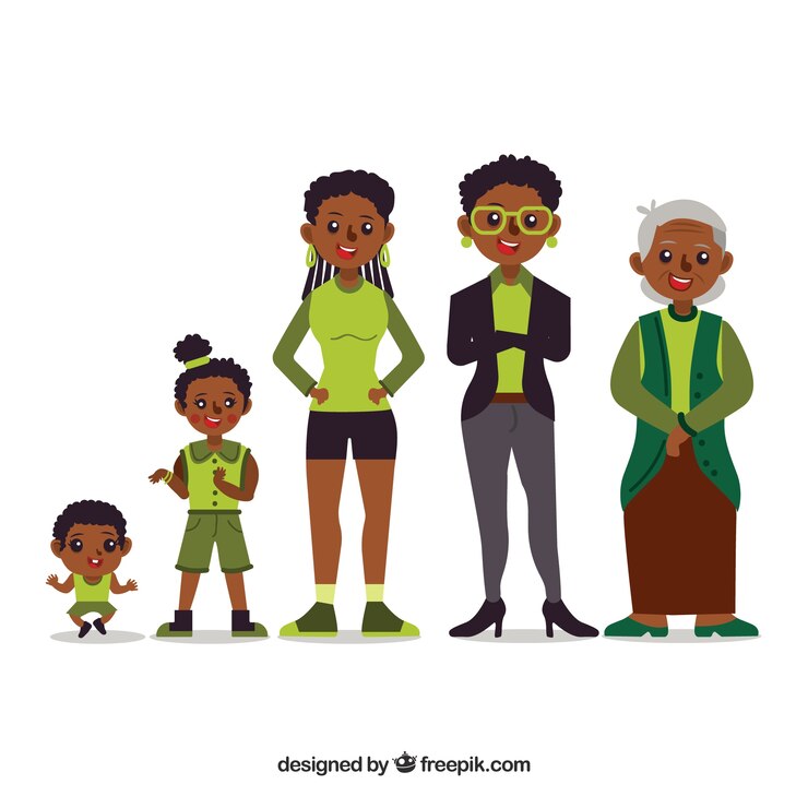 Vetor grátis coleção de mulheres negras em diferentes idades
