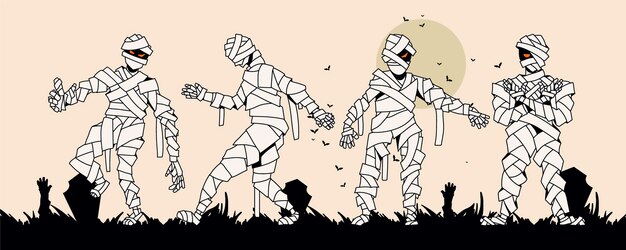 Coleção de múmias de Halloween desenhadas à mão