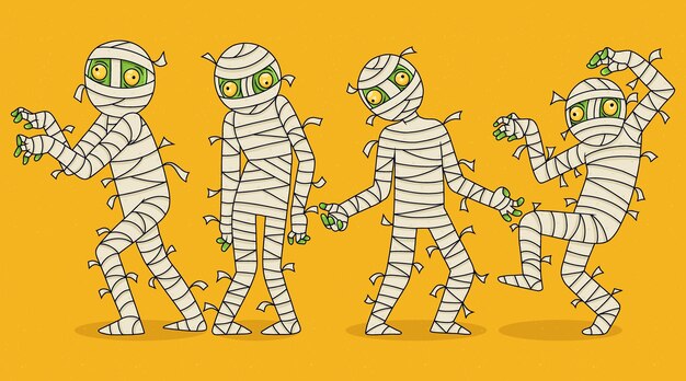 Coleção de múmias do dia das bruxas desenhada à mão