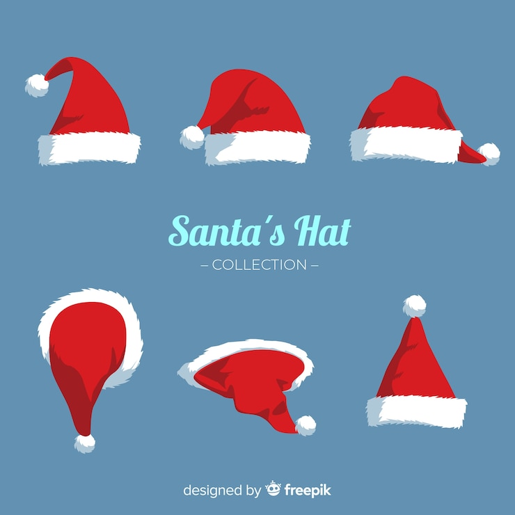 Vetor grátis coleção de natal de chapéu de papai noel em design plano