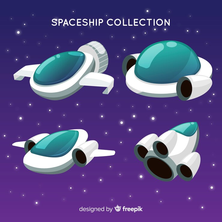 Vetor grátis coleção de nave espacial colorida com design plano