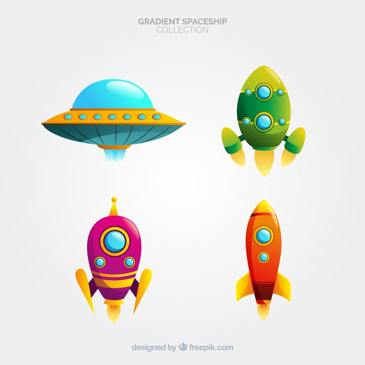 Vetor grátis coleção de nave espacial colorida com estilo gradiente