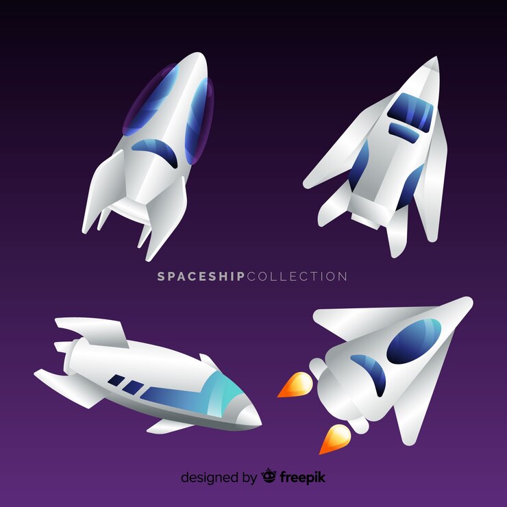 Vetor grátis coleção de nave espacial futurista com design plano