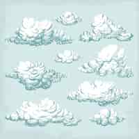 Vetor grátis coleção de nuvens desenhadas à mão para gravura