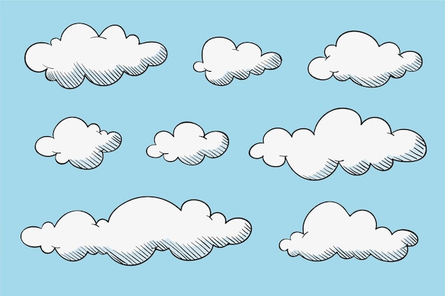 Vetor grátis coleção de nuvens desenhadas à mão para gravura