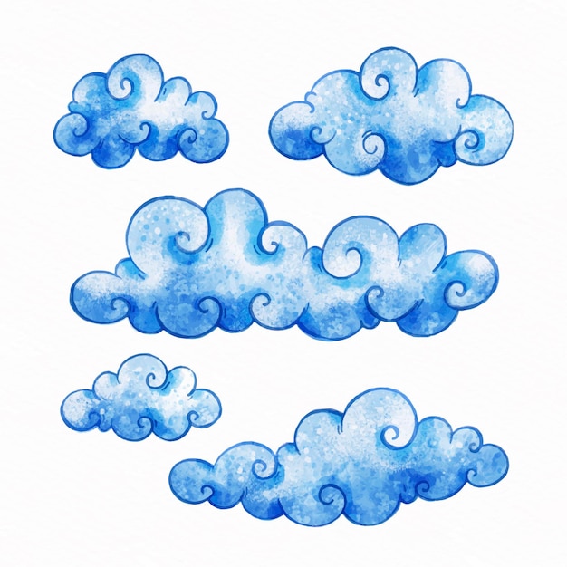 Coleção de nuvens em aquarela