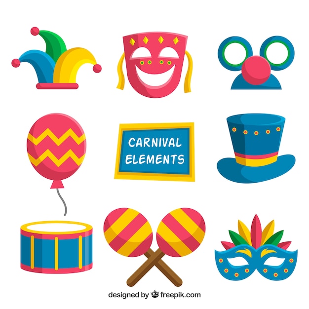 Vetor grátis coleção de objetos de carnaval desenhada mão